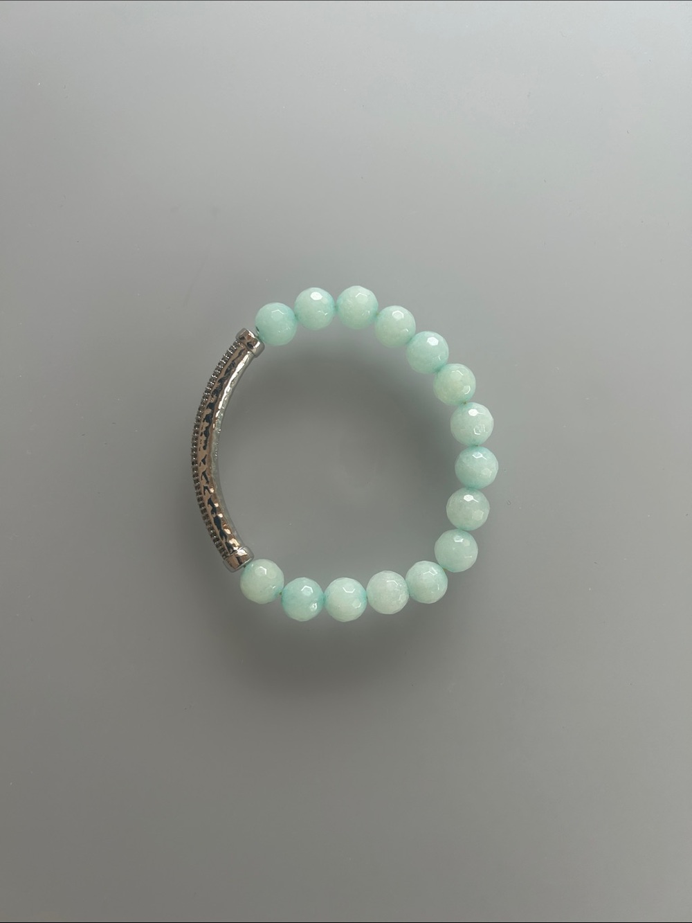 Mint Beaded Stretch Bracelet with Silver Accent